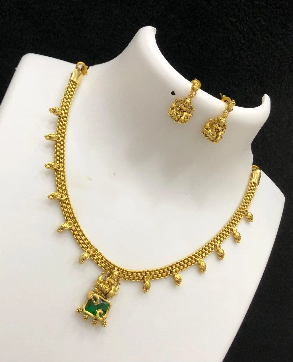 Golden Lakshmi Devi Necklace set - Ruby